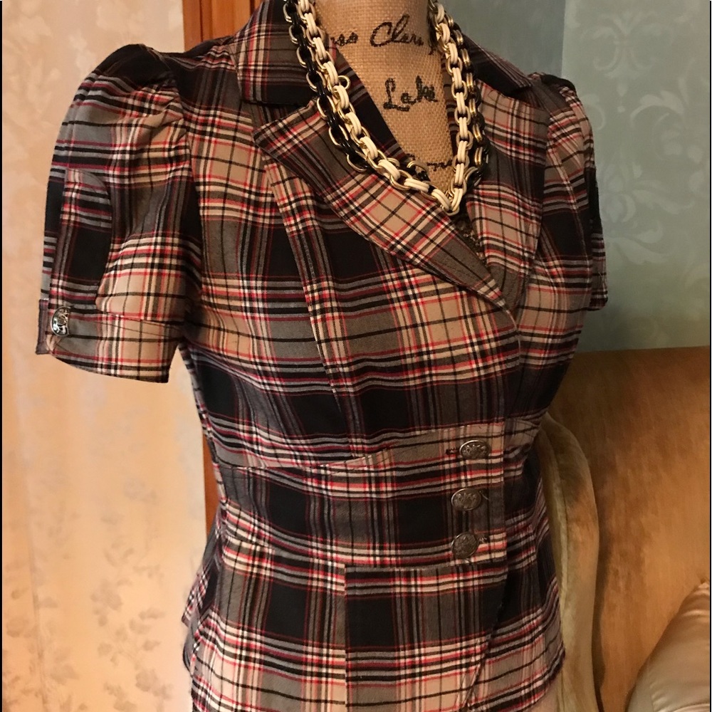 Plaid shirt sleeve jacket